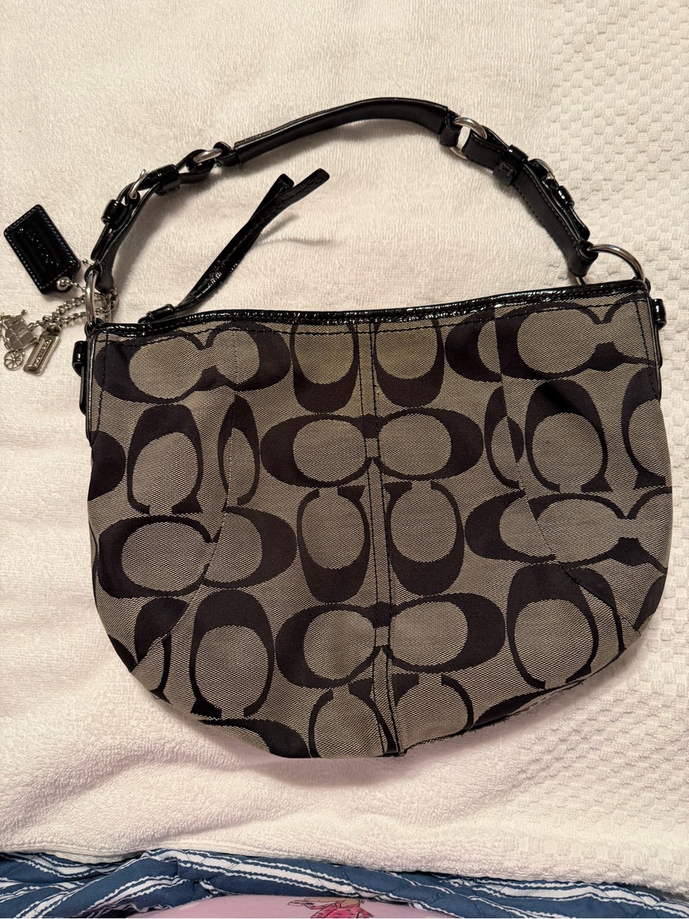 Coach Gray and Black Signature Canvas Shoulder Bag
